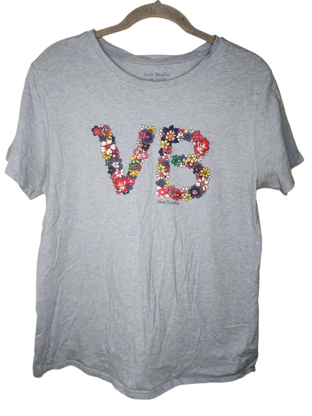 Vera Bradley Light Blue Floral VB Short Sleeved Basic Tee Size Medium